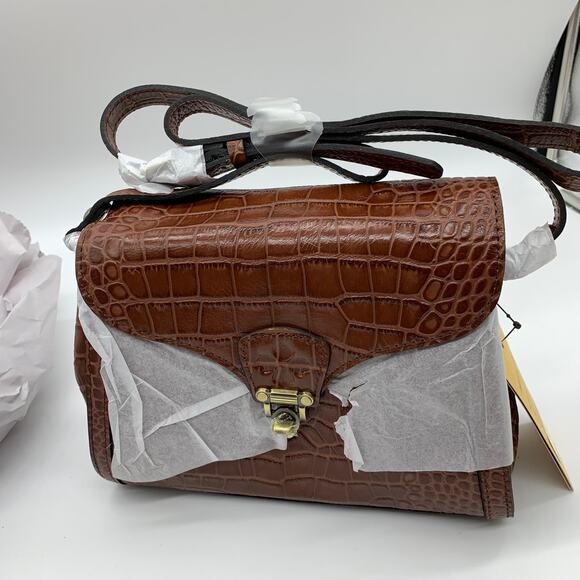 Patricia Nash Crossbody Leather Ashmore Satchel British Tan Croco Purse - Picture 4 of 11